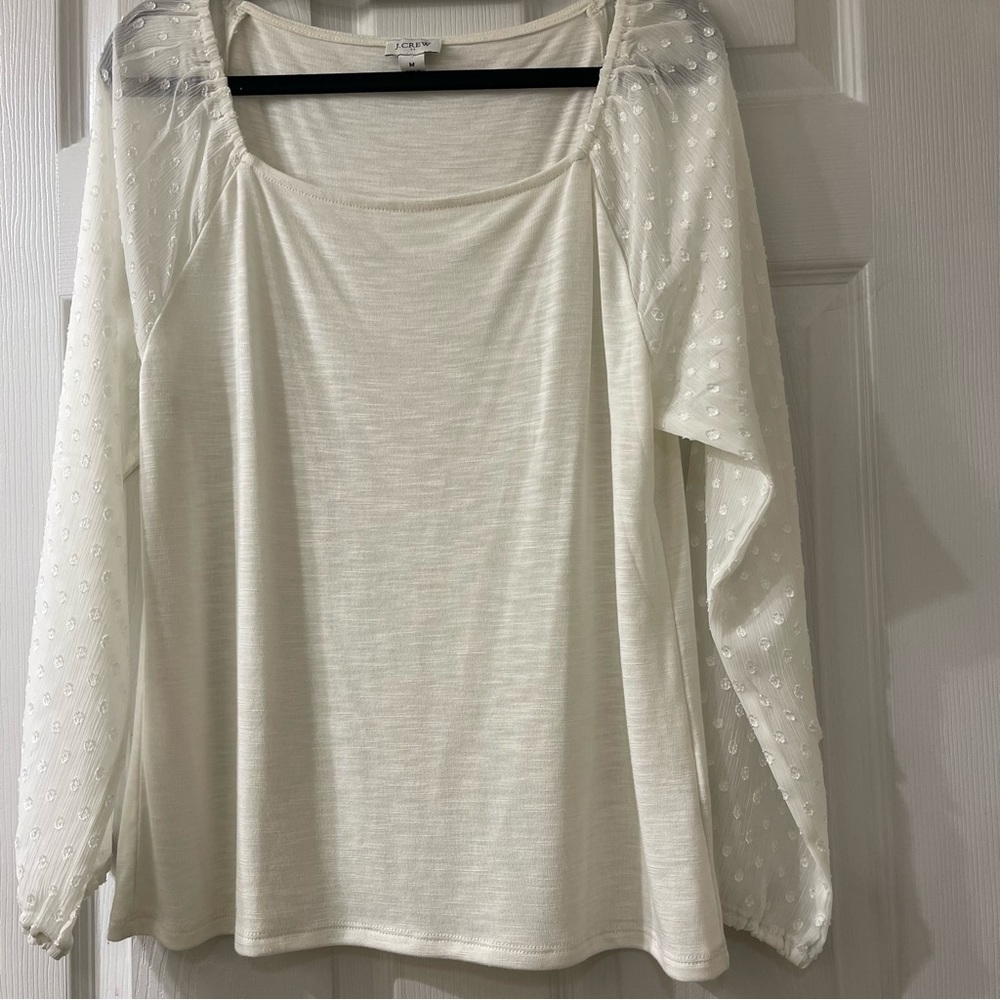 ❤️2/$15 or 3/$21❤️J. Crew L/S Top with Sheer Dotted Swiss Sleeves, Size Medium